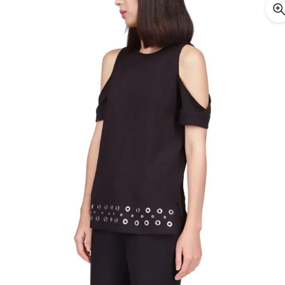 MICHAEL Michael Kors Women's Cold-Shoulder Embellished-Hem Top (XS, Black) NWT